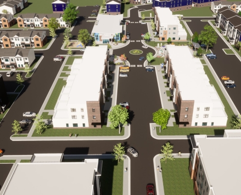 3D rendering of a town